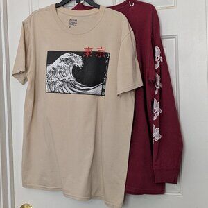 Set 2 Men's Artist Union & The Office T-Shirts Size L Beige / Burgundy